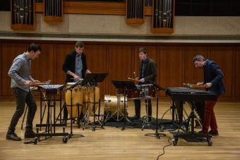 Sandbox Percussion performs students' new works in Bates Recital Hall