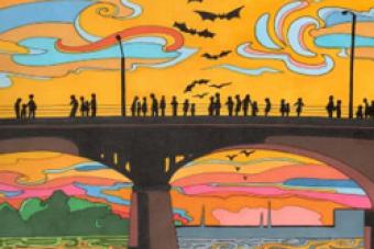 coloring book Austin bat bridge scene