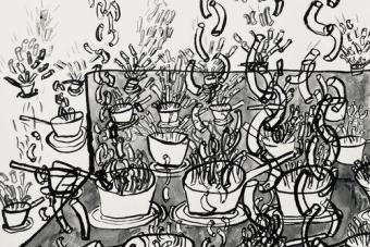 drawing of pots boiling on the stove