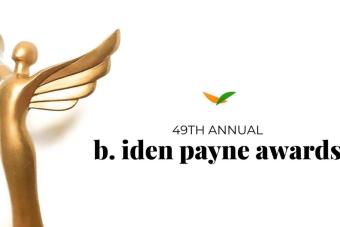 A graphic for the 49th Annual B. Iden Payne Awards, featuring a golden statuette with wings