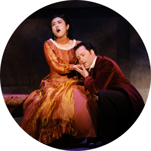 Two singers are singing on the stage image from Butler Opera Center: Les Contes D’hoffmann previews.