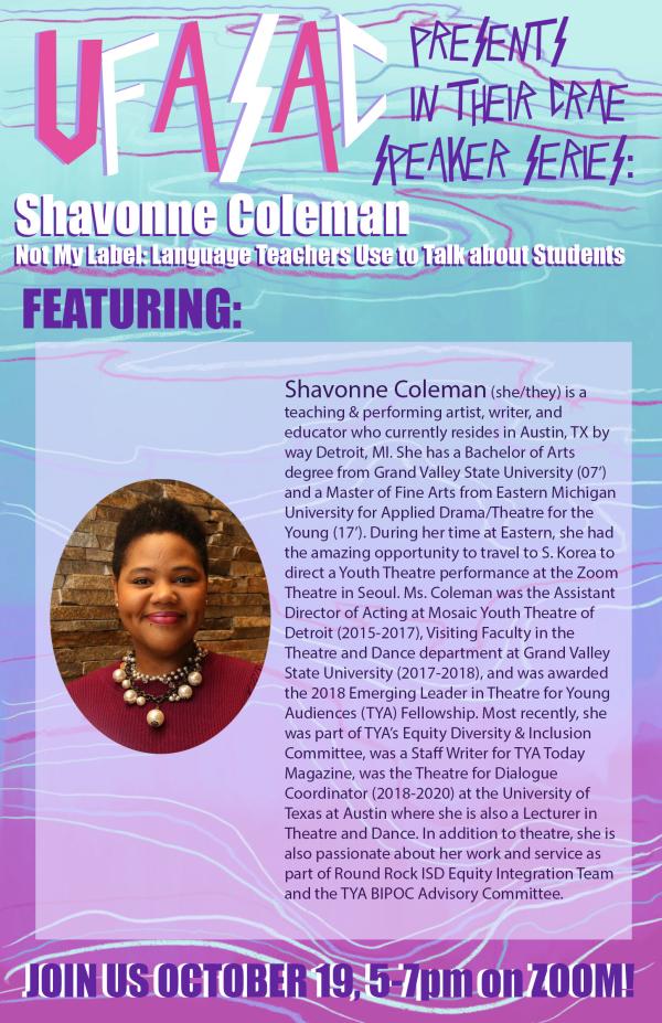 Flyer for Shavonne Coleman Lecture