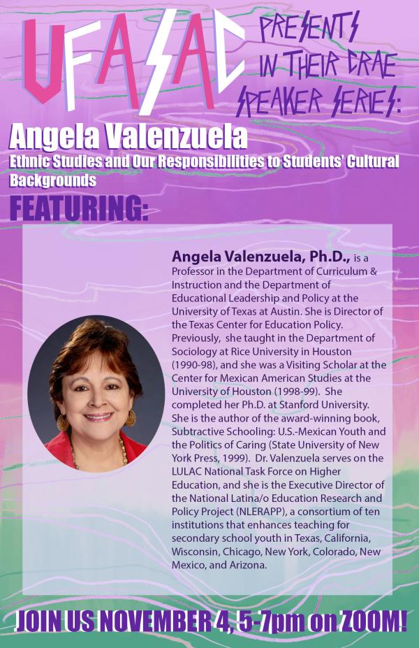 Flyer for Angela Valenzuela Lecture