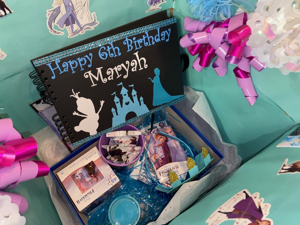 A birthday kit created that FostaParty created for foster child Maryah's 6th birthday