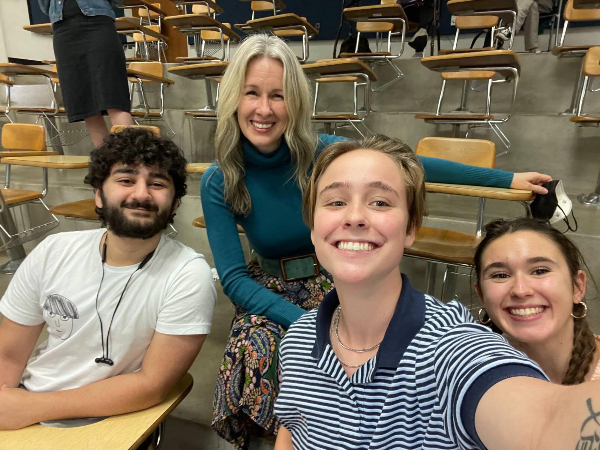 Group photo of Maria Azerad, Caroline Ballay, Associate Professor Stephennie Mulder and Amr Ahmed