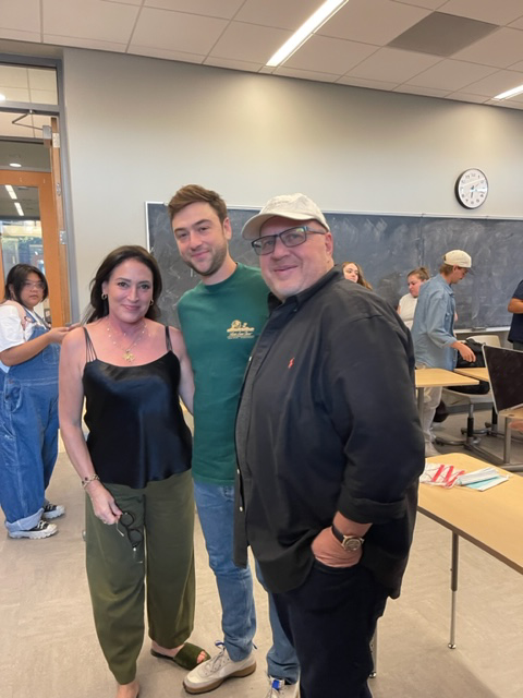 From left, Frances Berman, Justin Lubliner and Steve Berman during Baiden's visit to the Inside the Music Industry class. 