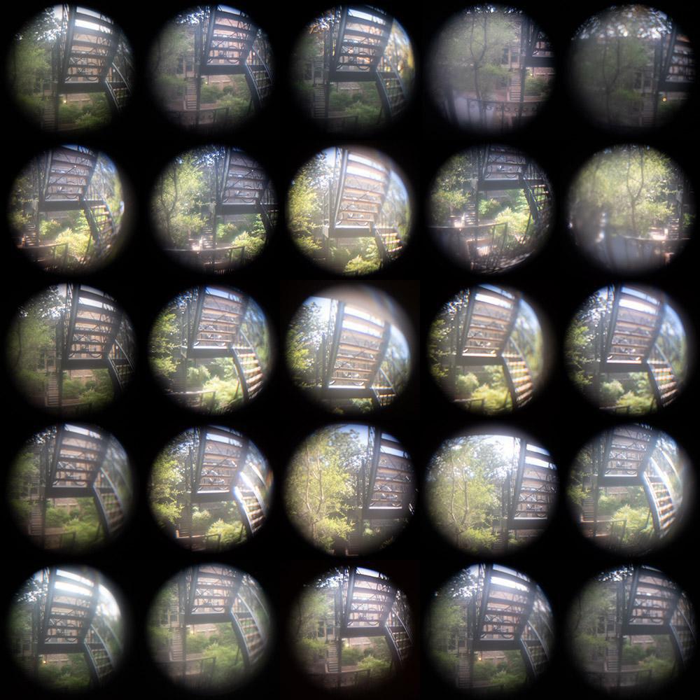 A grid of images of a view through an apartment door peephole