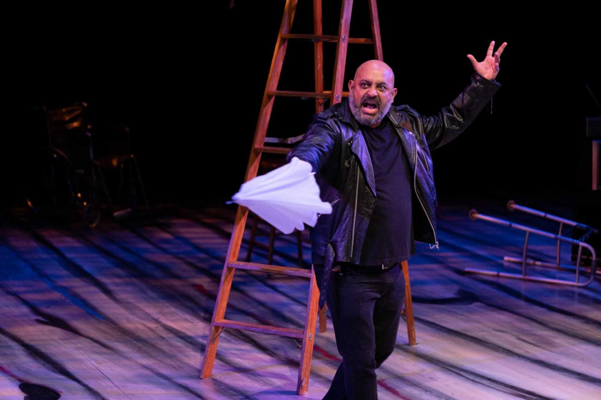 Department of Theatre and Dance Chair Robert Ramirez performs a monologue in the department's fall production of José Rivera's Sonnets for an Old Century. Photo by Essentials Creative