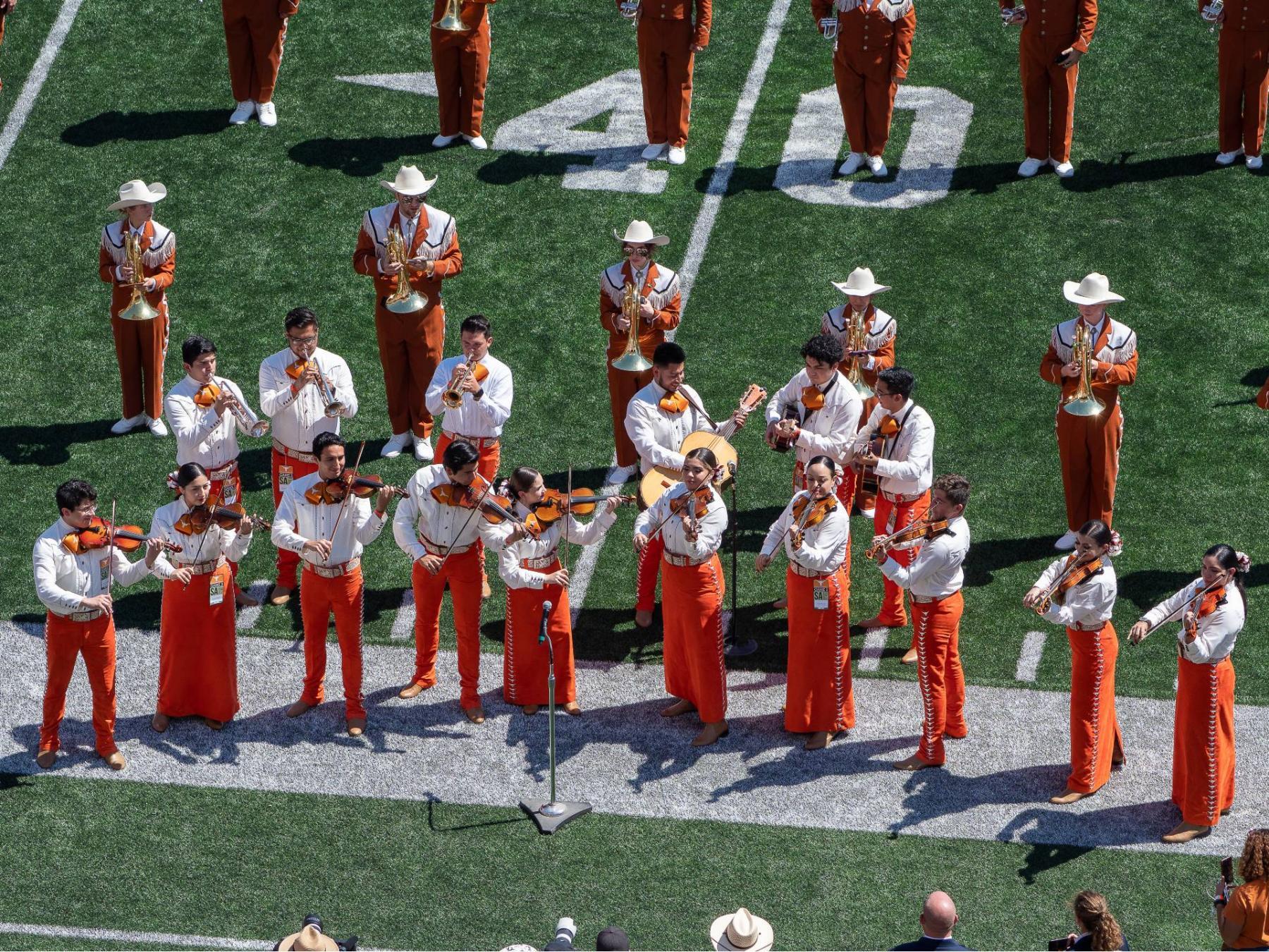 Texas Mariachi Paredes performed with the Longhorn Band during the halftime show of the Texas-Texas Tech football game on Sept. 25, 2021