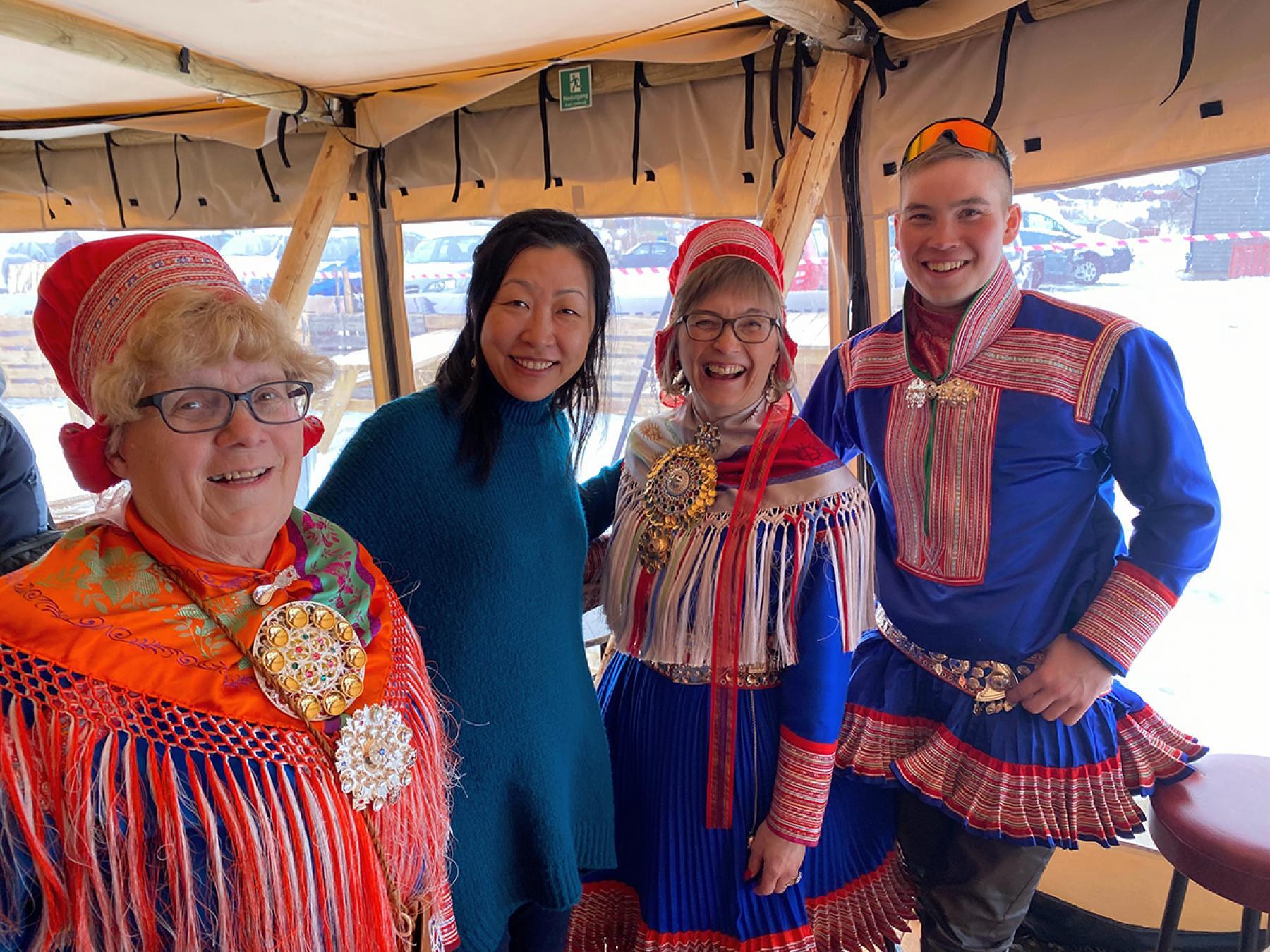 Liu with Sámi community during the Sámi Easter Festival in Kautokeino, Norway