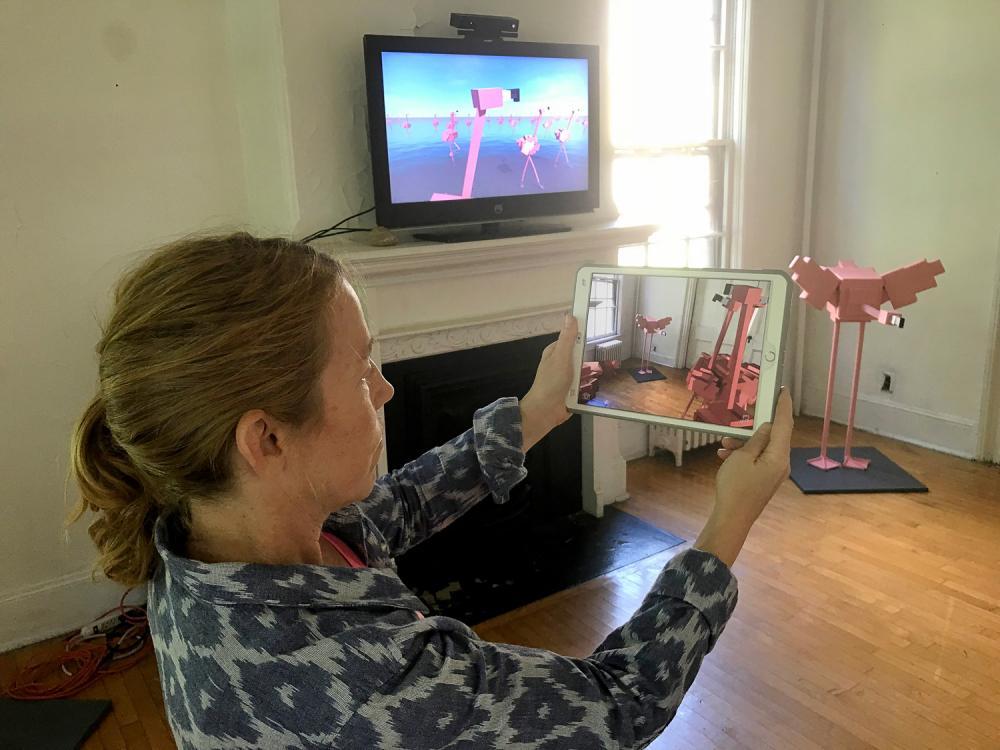 Kristin Lucas with flamingo app