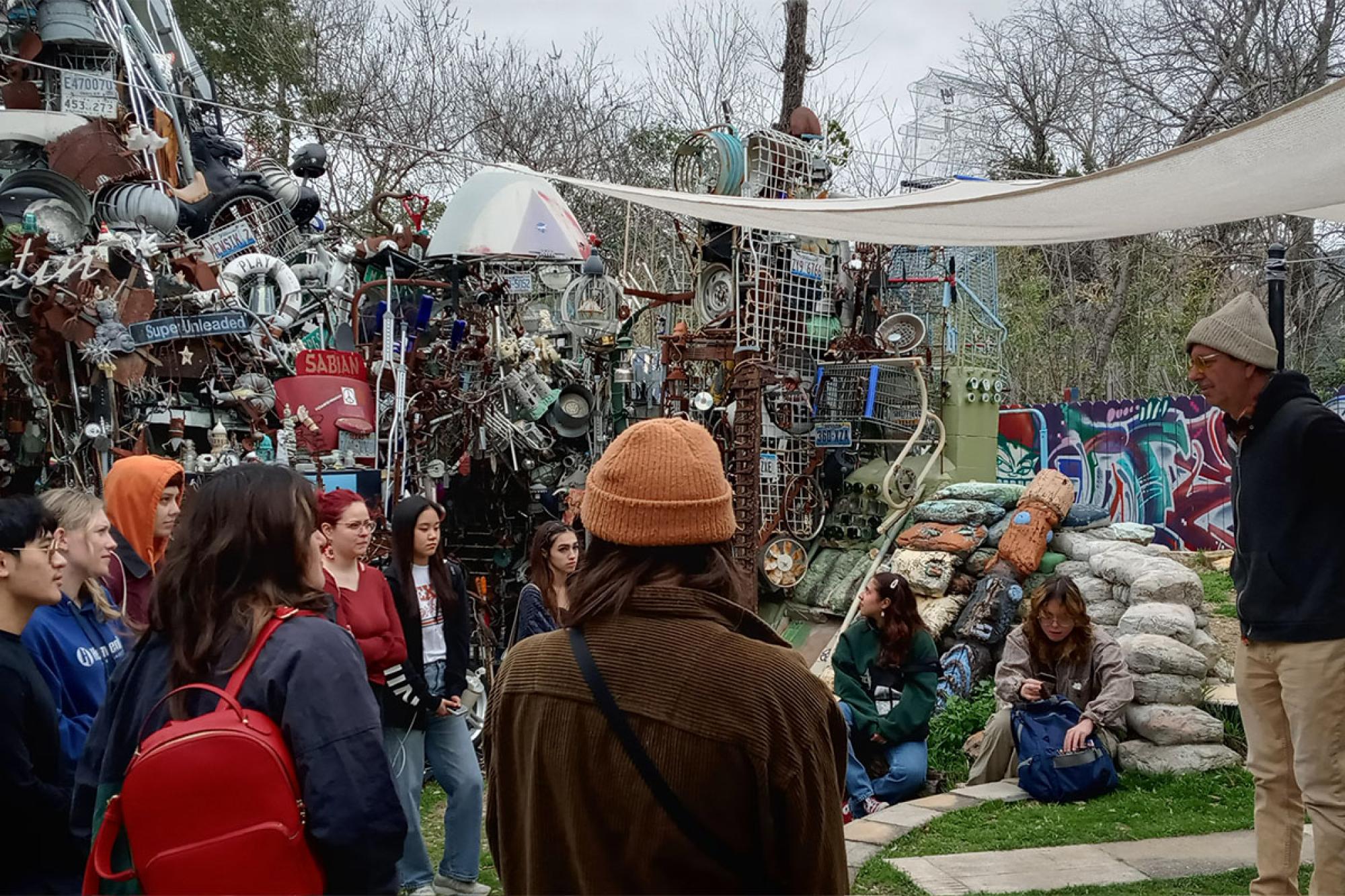Students visit the Cathedral of Junk as part of their Within Walking Distance class