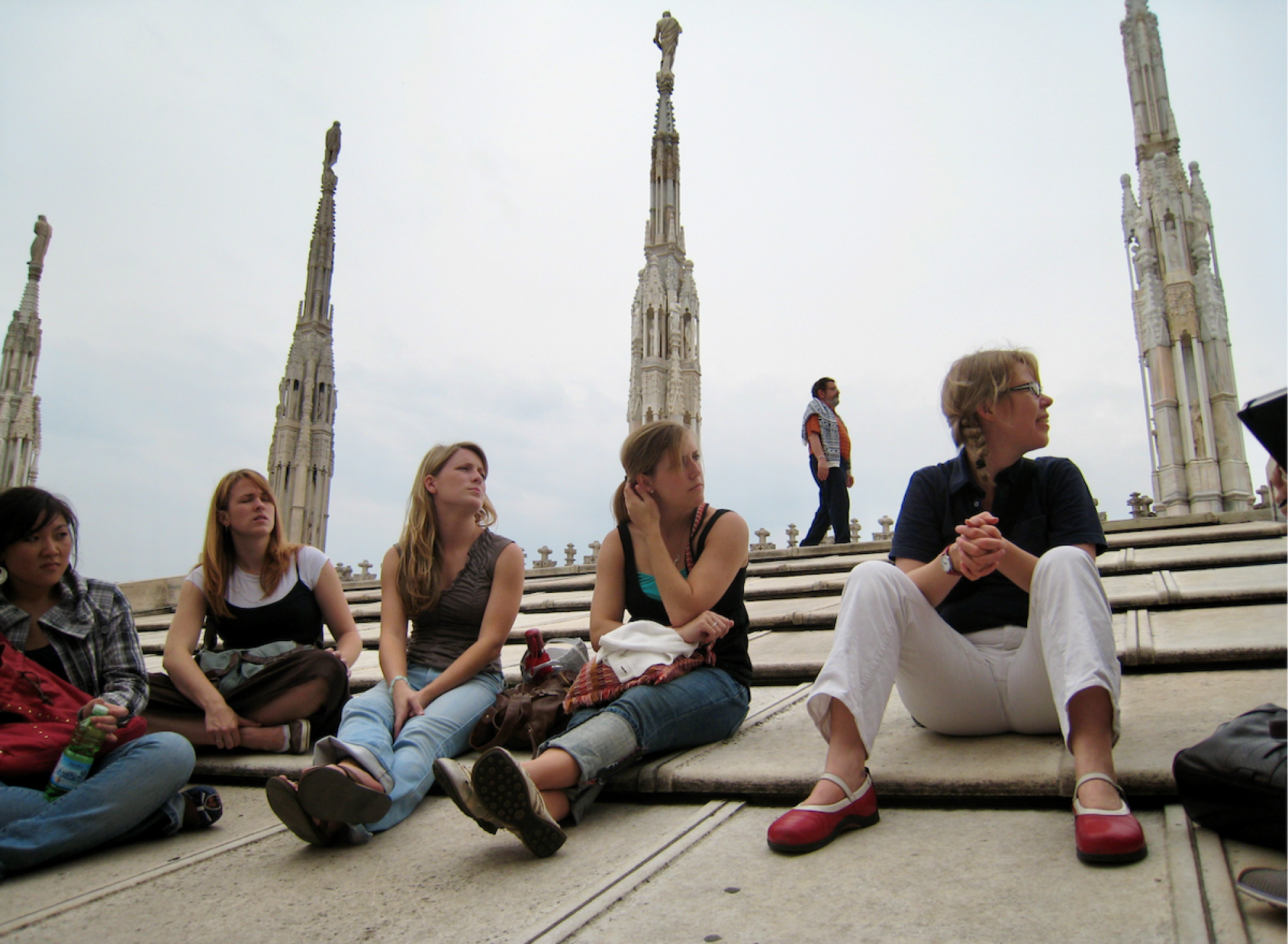 Design Associate Professor Kate Catterall, right, with a group of students in Milan for the study abroad program.