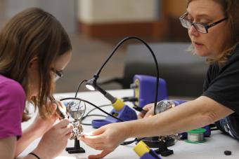 The University of Texas Libraries hosts a maker demonstration event at the The Perry-Castañeda Library on campus. A creative makerspace is expected to open in the Fine Arts Library in fall 2016. Photo courtesy of University of Texas Libraries.