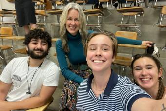 Group photo of Maria Azerad, Caroline Ballay, Associate Professor Stephennie Mulder and Amr Ahmed