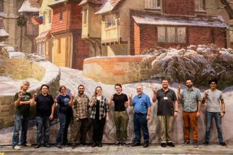 Texas Performing Arts staff in front of the backdrop for National Velvet 