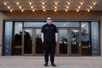 Learn more about Jacob Zamarripa, current student, and his most recent accomplishment! In this photo, he stands outside of the Winship Drama Building.