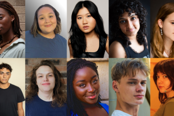 Visit the Theatre and Dance blog to meet the cast of UTNT 2024. Pictured are the casts of the productions Pretend it's Pretend and Choreomaniac 1518, arranged in two horizontal rows. In the top row, from left to right, is Eian Johnson, Angela Mata, Mia Hsiung Nguyen, Carlise Rosa and Emma Dodds. In the bottom row, from left to right, is Adam Flores Jr., Joe Adkins, Shalom Onuorah, Oliver Aaro and Penny Lou Zimmerman.