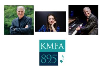 Three headshots of pianists with a KMFA FM logo under