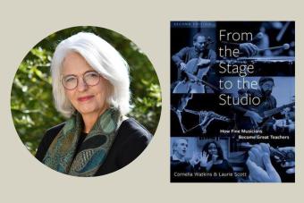 Laurie Scott and the cover of her book "From the Stage to the Studio"