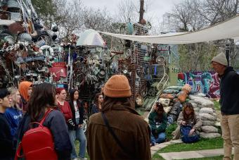 Students visit the Cathedral of Junk as part of their Within Walking Distance class