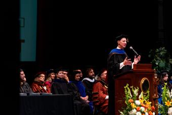 Alumnus Don Bacigalupi addresses the Class of 2024 at their commencement ceremony