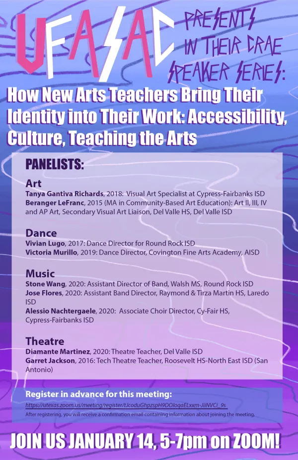 Flyer for UTFA Recent Grad Panel of Speakers