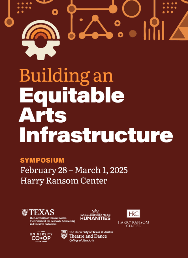 Burgundy and orange graphic for the Building an Equitable Arts Infrastructure Symposium