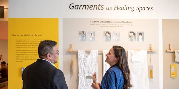 MFA Candidate presenting thesis called Garments as Healing Spaces