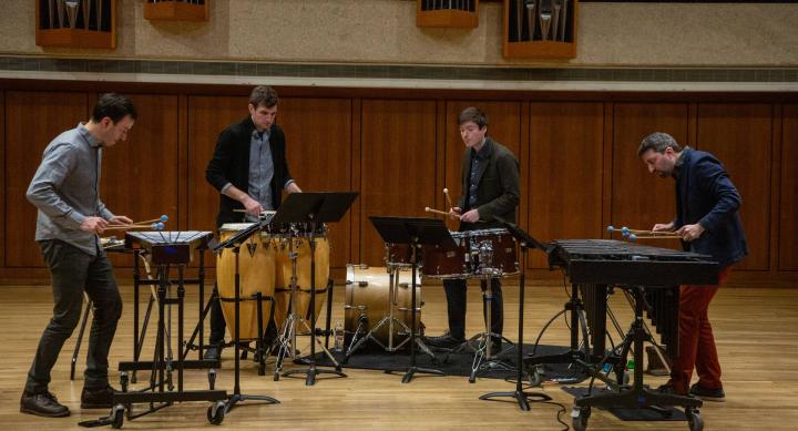 Sandbox Percussion performs students' new works in Bates Recital Hall