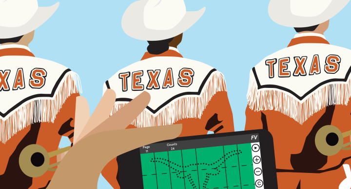 illustration of Longhorn Band use the Ultimate Drill Book app
