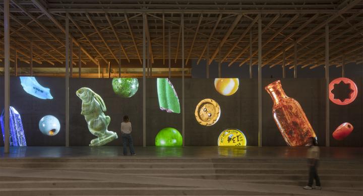 Small objects are projected at an enormous scale as part of Teresa Hubbard and Alexander Birchler's installation "Past Deposits from a Future Yet to Come"
