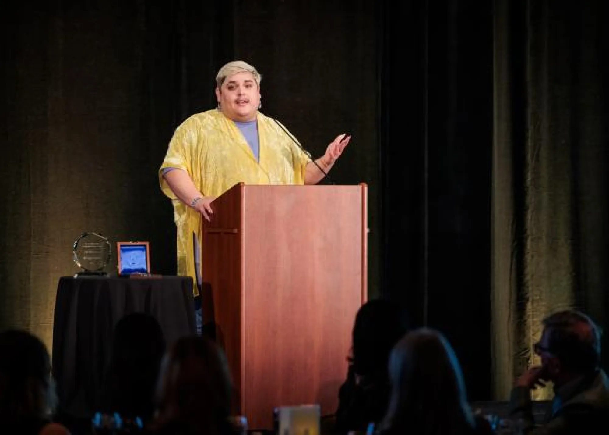 A person speaking at a symposium