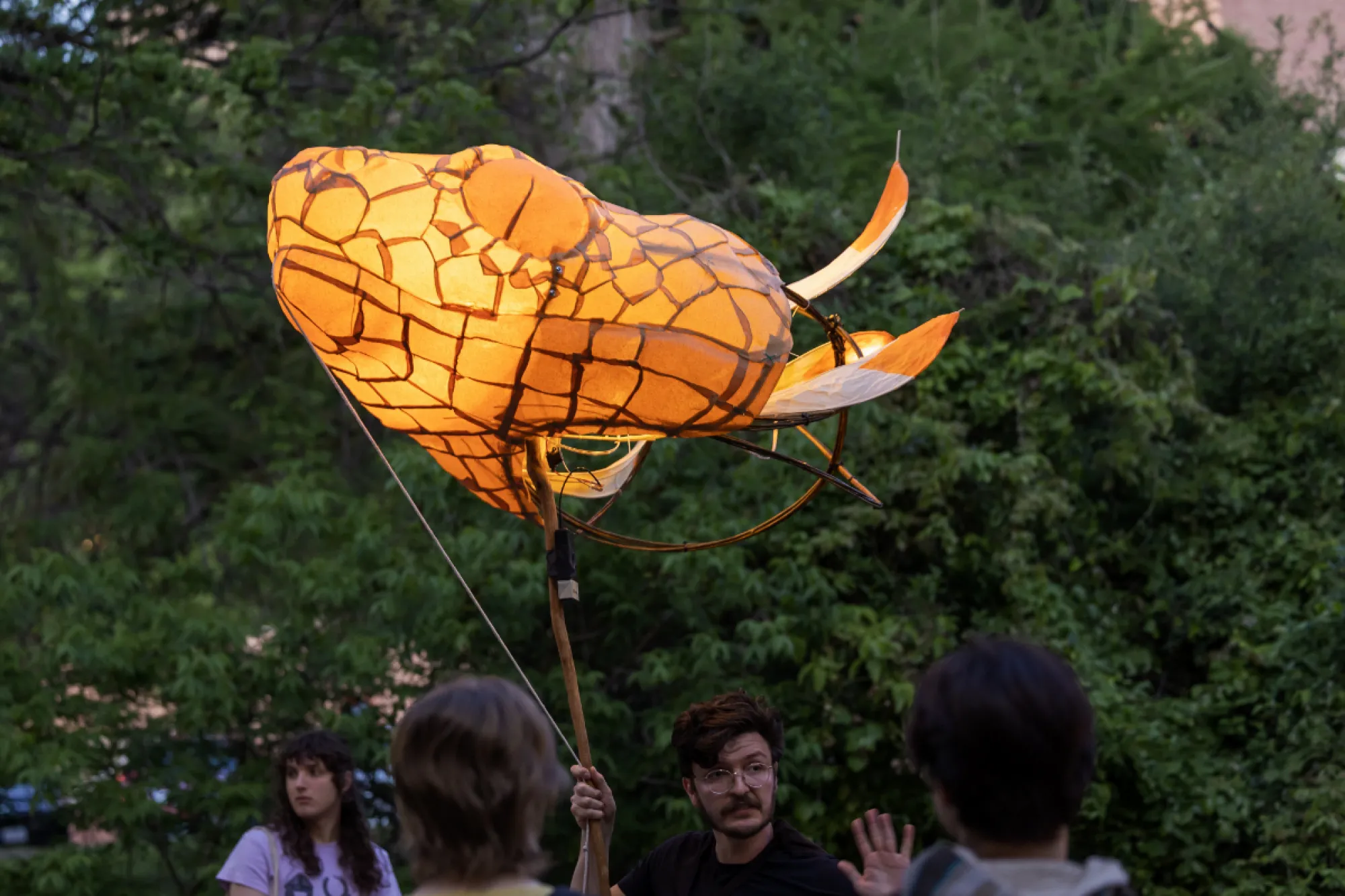 Large serpent puppet head on stick