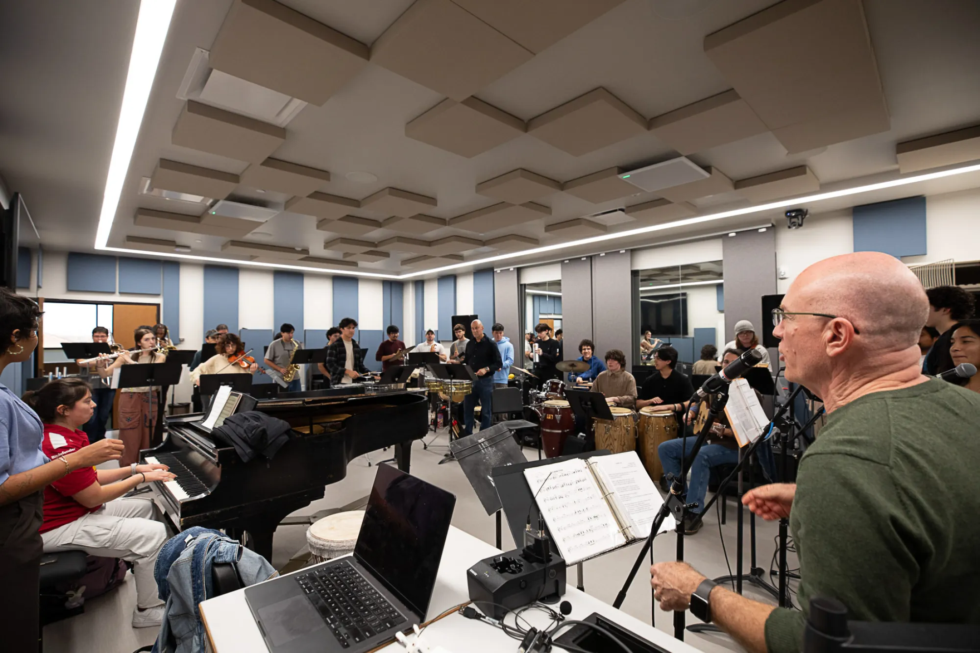 Professor Robin Moore directs the Hispanic Caribbean Ensemble in the newly renovated space in MRH