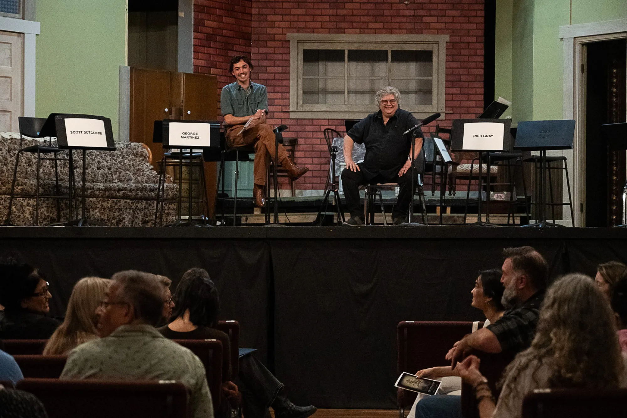 Theatre student Aaron Sullivan and Assistant Professor of Practice Madge Darlington at a staged reading of The Lost Pines in Bastrop
