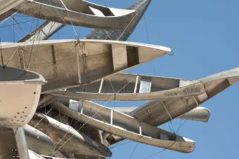 Detail of sculpture made of canoes