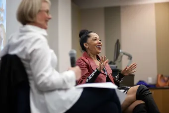 Debra Martin Chase speaks to students in an Arts Management and Administration class. Photo by Lawrence Peart.