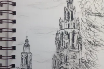 Drawing from Kate Ducey's travel journal.
