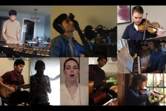 Zoom image of students playing instruments