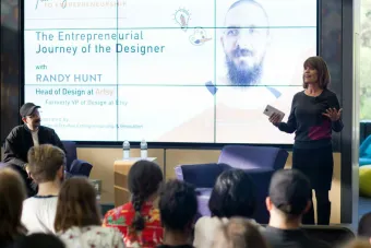 Designer Randy Hunt with Jan Ryan at a Pathways to Entrepreneurship event.