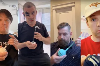 A screenshot of members of the Miro Quartet playing Otamatones