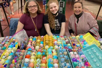 Marta Sanchez celebrates the 30th year of Cascarones Por La Vida, a grassroots organization that has created handprinted confetti filled eggs with the community to assist families affected by HIVAIDS