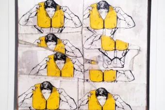 Art with people wearing life jackets