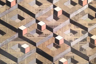 Geometric shapes made of newsprint