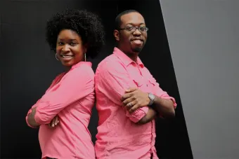 Artina and Martin McCain pose back to back