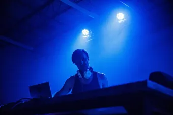 Matthew Hellth known by stage name Choose Hellth performs at an opening party for the new location of dadaLab