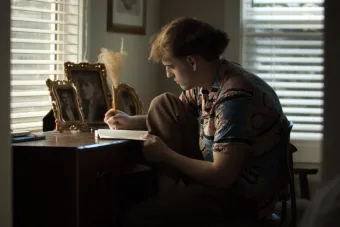 A production still from the short film GOING DARK WITH EARNEST SWEETGRASS: OR A COMPREHENSIVE GUIDE ON HOW TO DIE