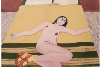 painting of a woman on a bed