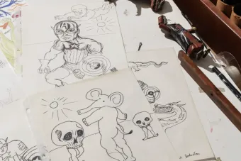 image of drawings on a table